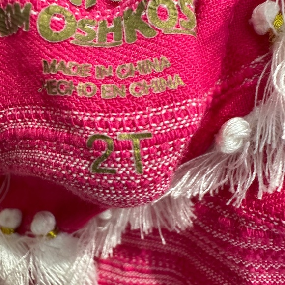 Genuine Kids by Osh Kosh Girls Pink & White Short Sleeve Top  Blouse w Tassels - Picture 5 of 6